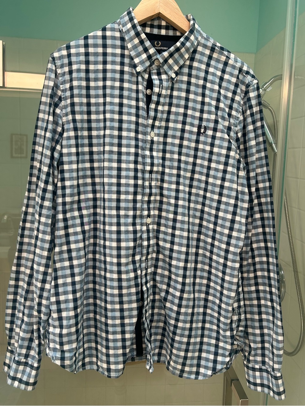 Fred Perry Blue and White Checked Button-Down Shirt